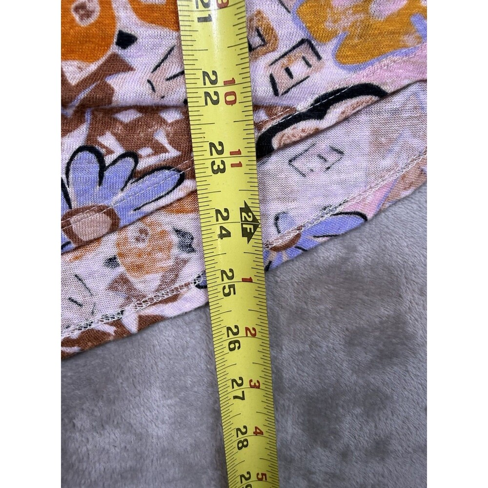 NICOLE MILLER 100% Linen Shirt Women’s L Orange Lavender Brown Boho Floral Retro - Picture 6 of 9